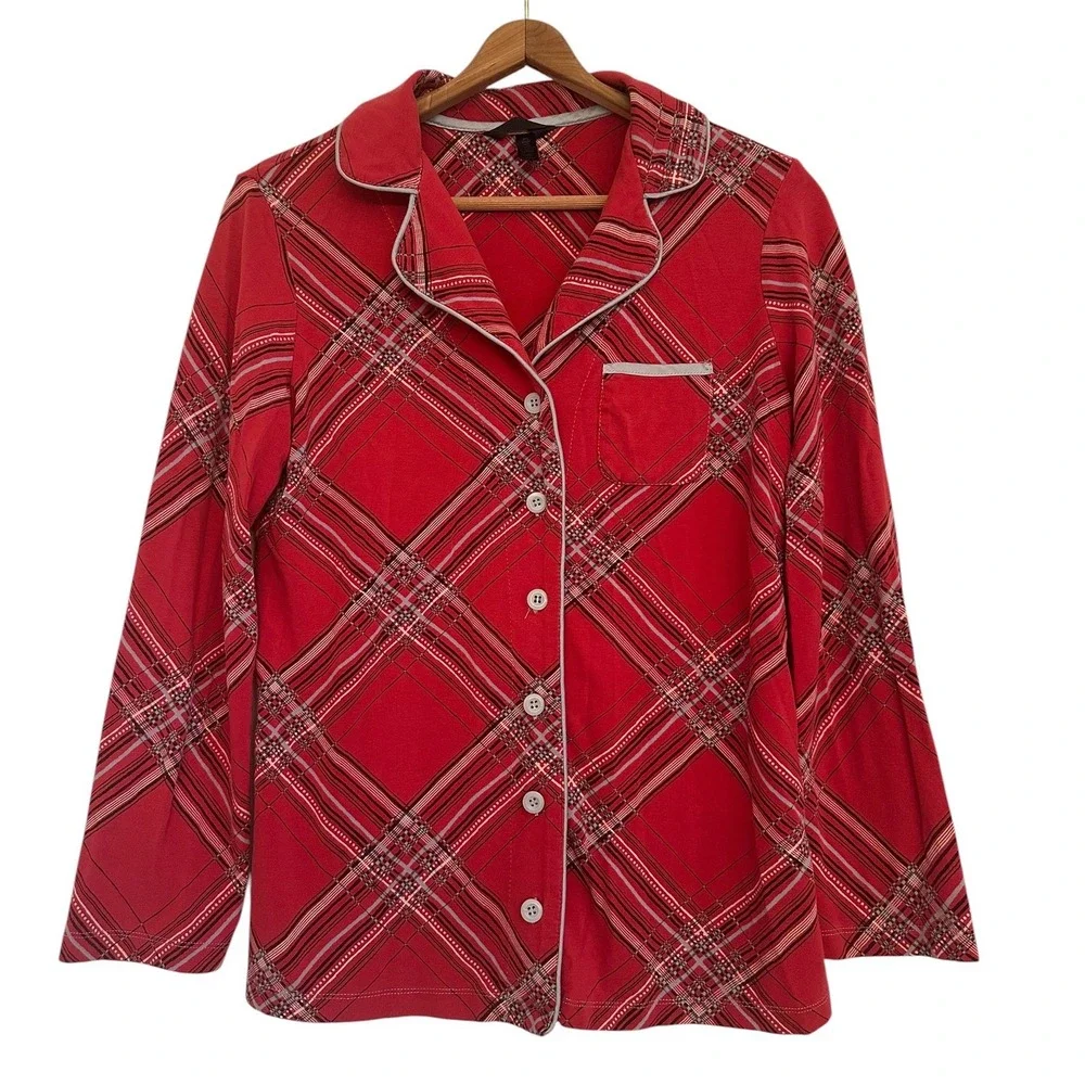 Soma Intimates Red Plaid Pajama Set Long Sleeve Pants S Cotton Blend Soft READ